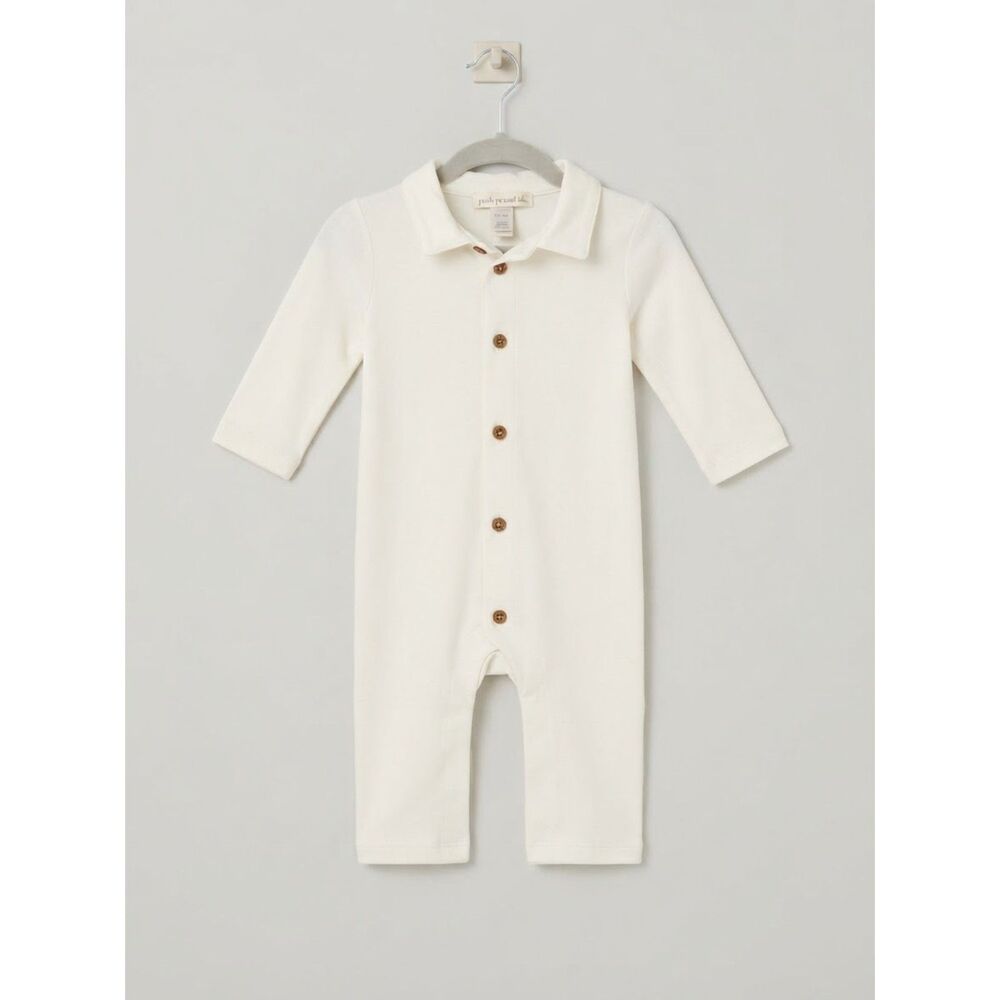 Pottery Barn Kids White Collared Baby Romper 0-3 Months NWOT